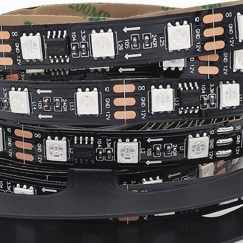 Светодиодная лента RGB SMD5050, WS2811 (черная, c  управлением, IP20, 12 В, 60 диодов/м, 5 м) Превью 3