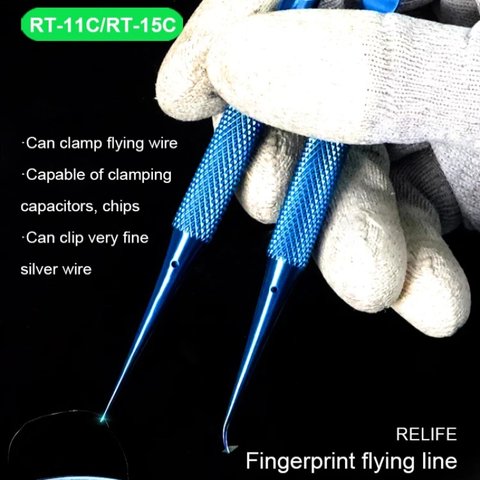 Пінцет монтажний RELIFE RT-15C, титановий сплав, вигнутий, 140 мм Прев'ю 9