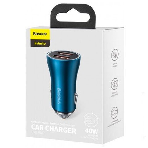 Car Charger Baseus Golden Contactor Pro, (dark blue, Quick Charge, 40 W, 3 A, 2 outputs, 12-24 V) #CCJD-A03 Preview 2