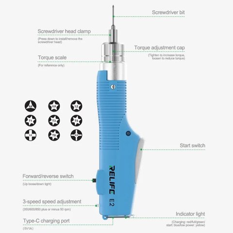 Cordless Power Screwdriver RELIFE E2, (with rotation control, Li-ion 1000mAh, 350/600/850 RPM) Preview 5