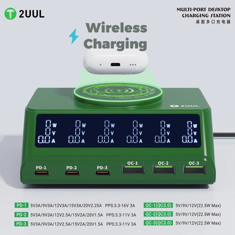 Сетевое зарядное устройство 2UUL PC11, 110 Вт, Quick Charge, Power Delivery (PD), MagSafe, с беспроводной зарядкой, 6 портов Превью 2